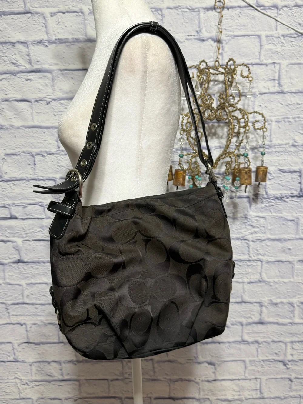 COACH F15067 Signature Duffle Logo Crossbody Bag Top Zip Black